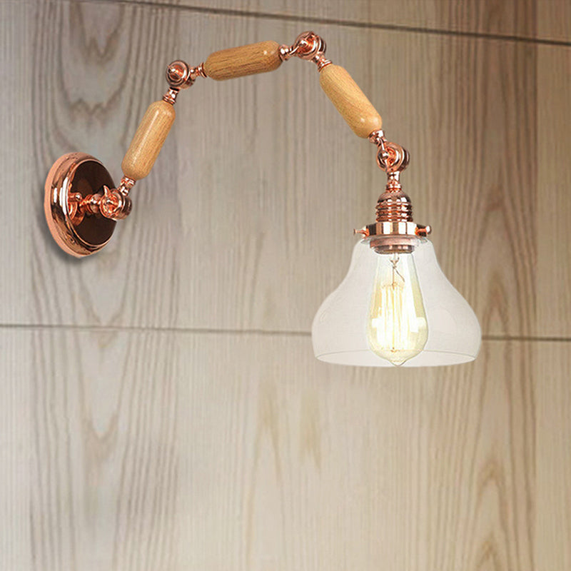 1 Bulb Wall Light with Cone Shade Clear Glass Industrial Living Room Sconce Lighting