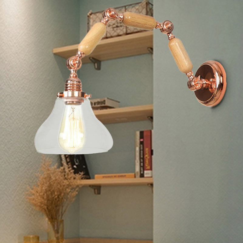 1 Bulb Wall Light with Cone Shade Clear Glass Industrial Living Room Sconce Lighting