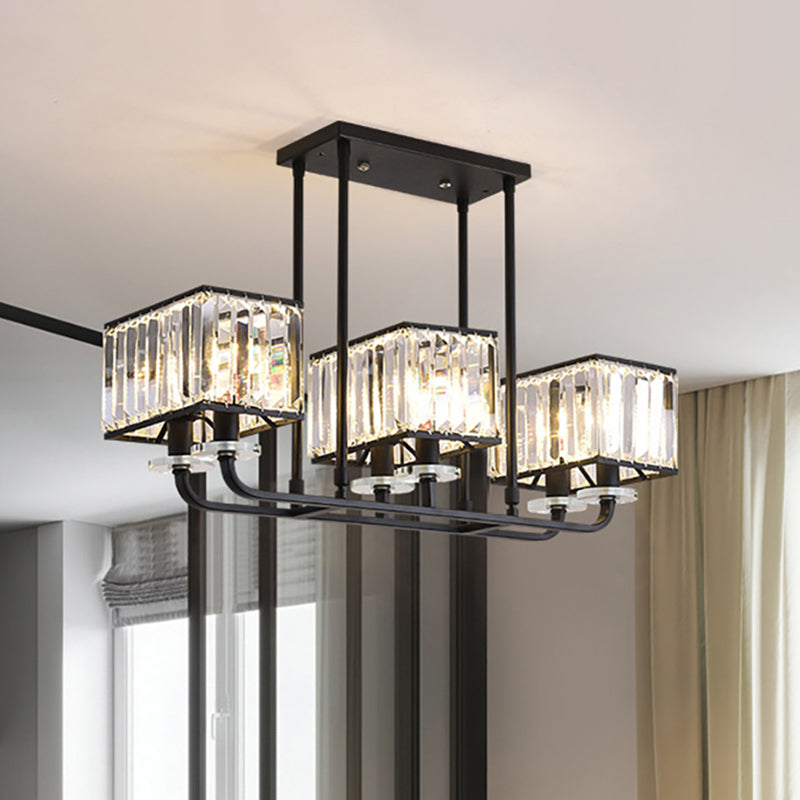 Lampadella cubica Lumo Luce vintage Vintage Crystal Prismatic 6/8 Luci Black Hanging Light per soggiorno