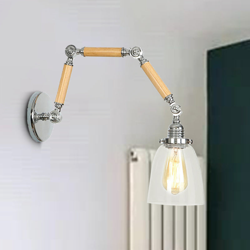 1 Bulb Tapered Wall Mounted Light Fixture Vintage Chrome Clear Glass Lighting with Extendable Arm