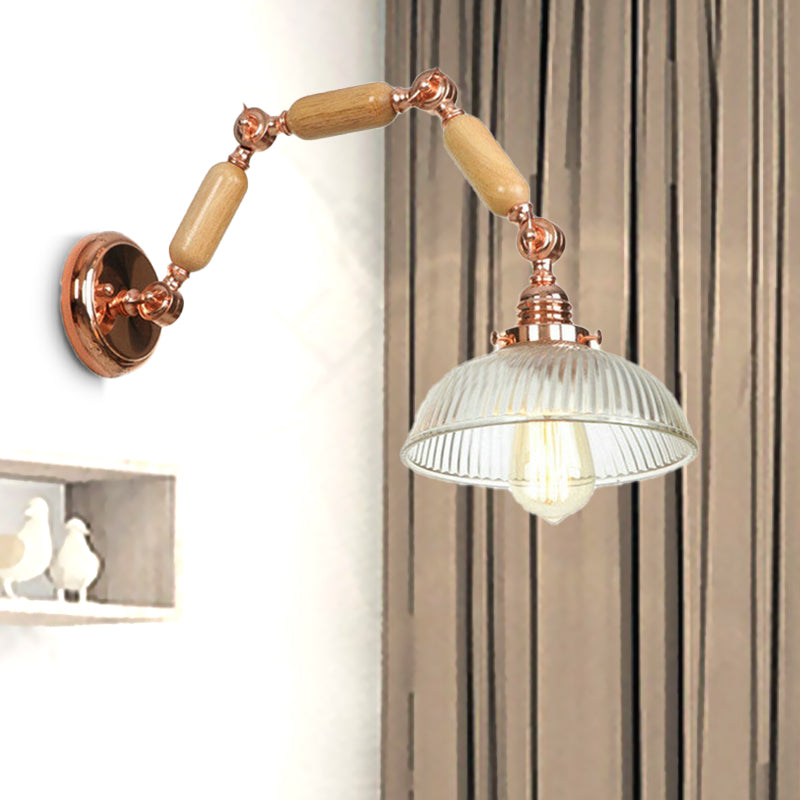 One Lampe Wandleuchte mit Schüssel Schatten Rippenglas Vintage Stil Wohnzimmer Leuchte Beleuchtung