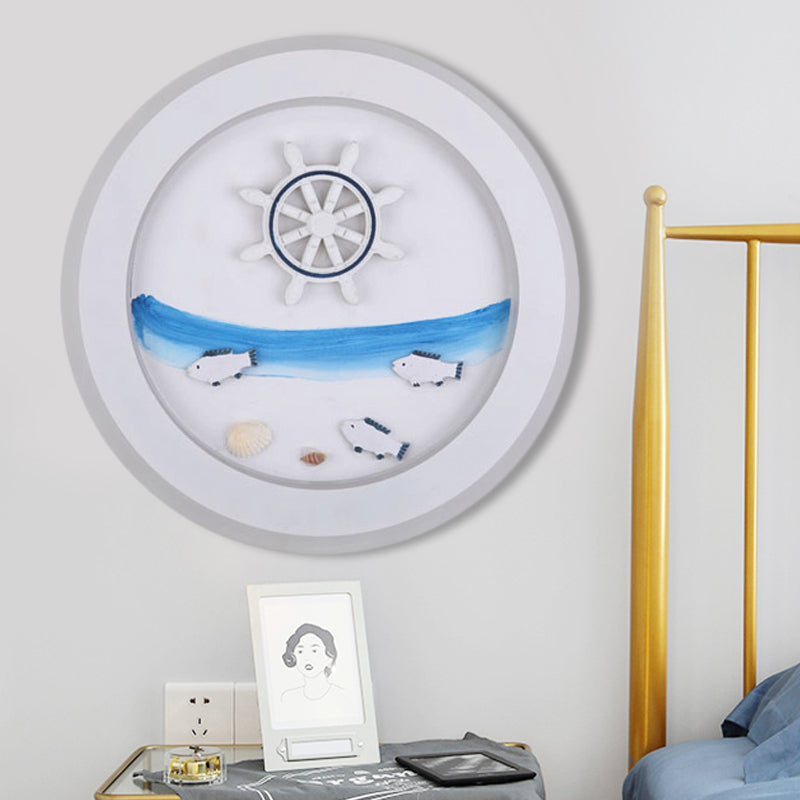 Nautical Stylish Circle Wall Light with Sea Acrylic LED Sconce Lamp in White for Child Bedroom