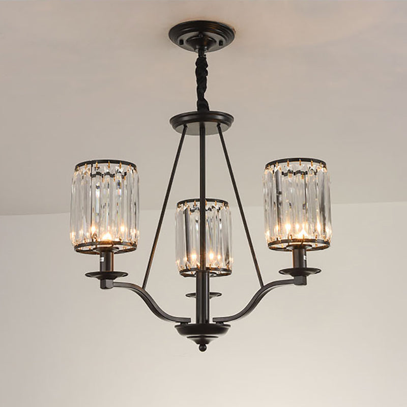 Cilindro prismatico cristallo appeso al soffitto Antique 3/6/8 Luce nera Lumo lampadario