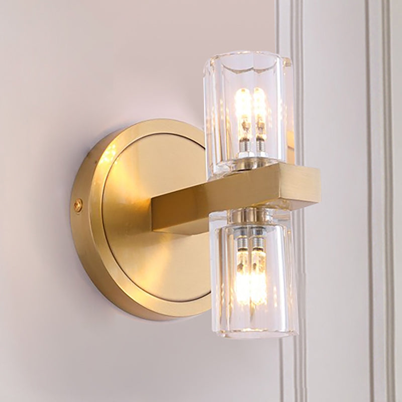 Prismatic Crystal Cylinder Wall Mount Light Postmodern 2 Lights Brass Up and Down Sconce Light