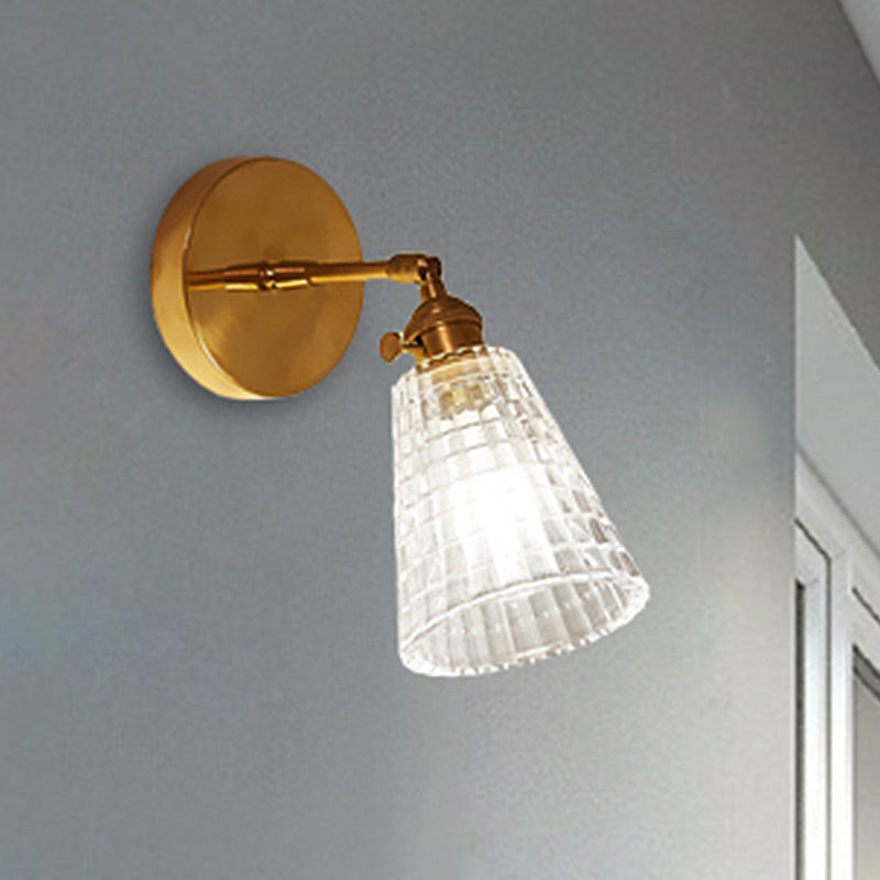 Luz de pared de la sala de estar cónica Glass de vidrio prismático transparente 1 Lámpara de aplastamiento de latón ligero
