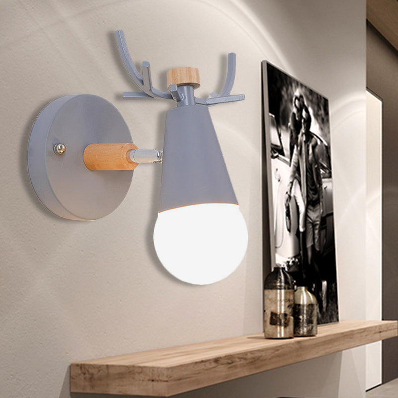 Metal Light a parete cono piccolo con corno di cervo cameretta per bambini ruotabile 1 leggero lampada da parete in stile nordico