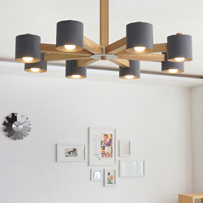 Cylindrical Shade Kid Bedroom Chandelier Wood Modern Style Ceiling Pendant Light