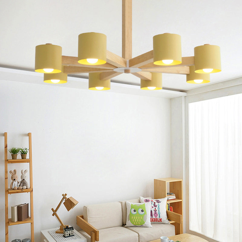 Cylindrical Shade Kid Bedroom Chandelier Wood Modern Style Ceiling Pendant Light