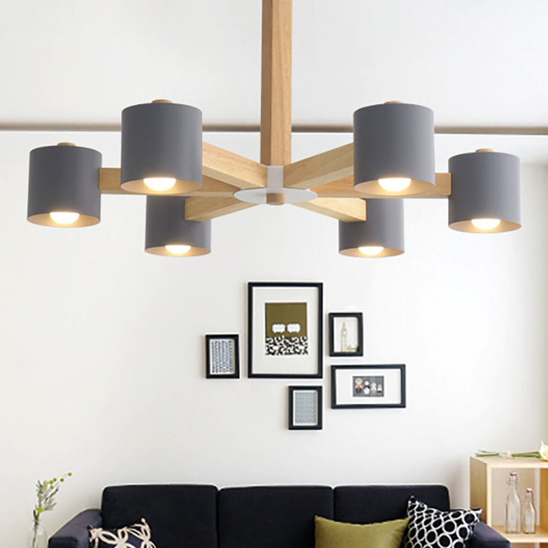 Cylindrical Shade Kid Bedroom Chandelier Wood Modern Style Ceiling Pendant Light