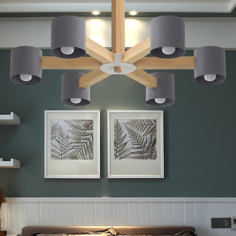Cylindrical Shade Kid Bedroom Chandelier Wood Modern Style Ceiling Pendant Light
