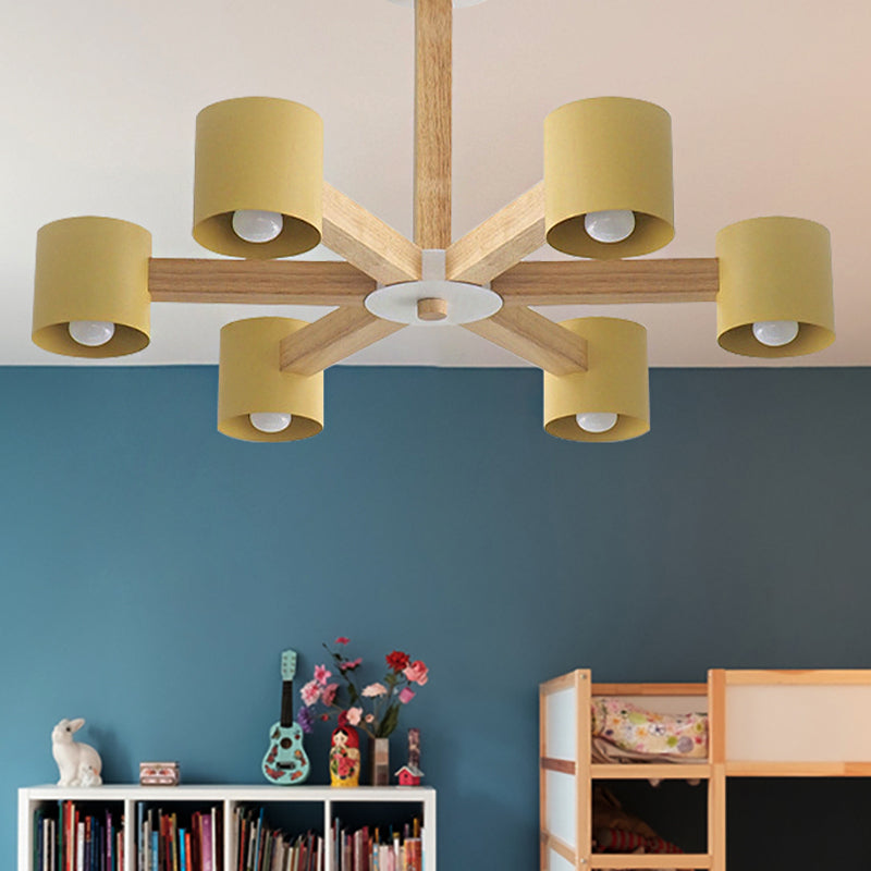 Cylindrical Shade Kid Bedroom Chandelier Wood Modern Style Ceiling Pendant Light