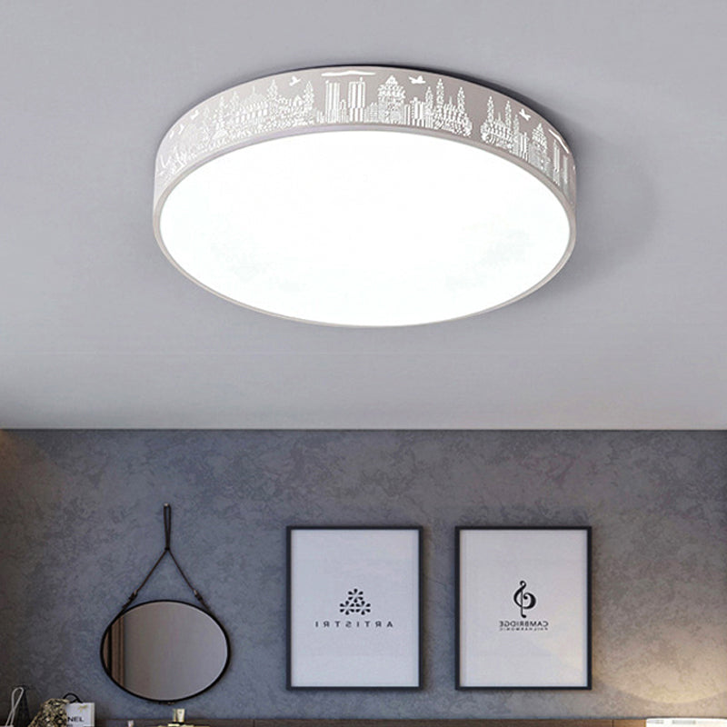 Kid Bedroom Etched Round Ceiling Light Acrylic Metal Macaron Loft Ceiling Mount Light