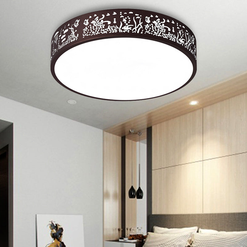 Kid Bedroom Etched Round Ceiling Light Acrylic Metal Macaron Loft Ceiling Mount Light