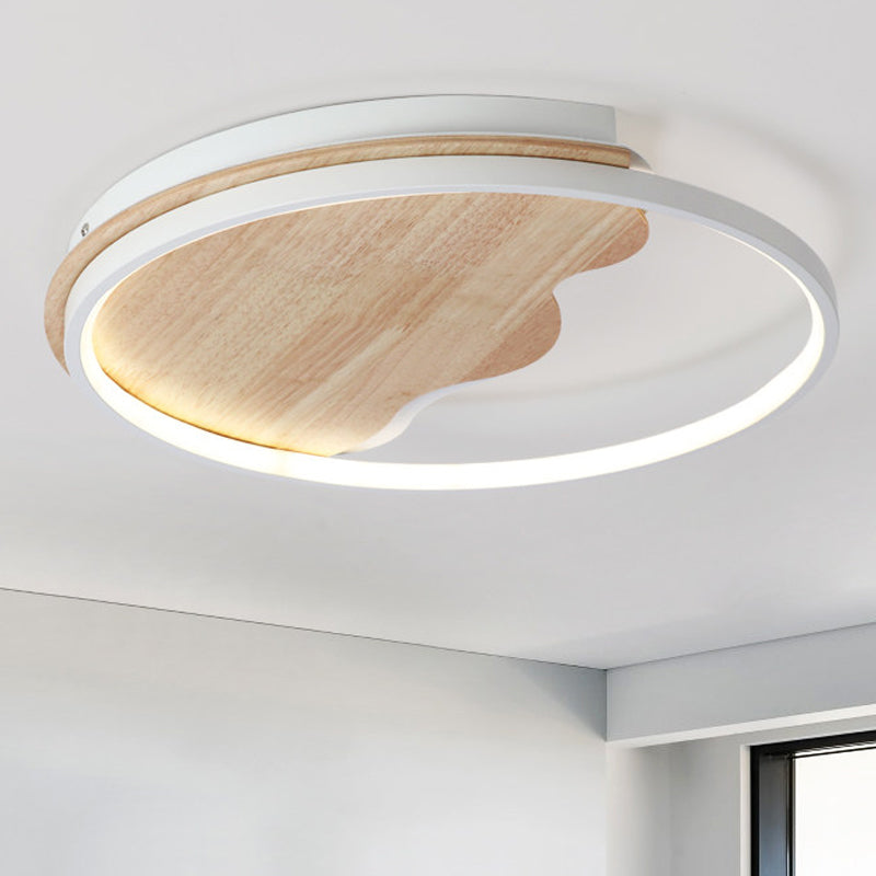 Nordic Style Wave Flush Ceiling Light with Ring Wood White Ceiling Fixture for Study Room
