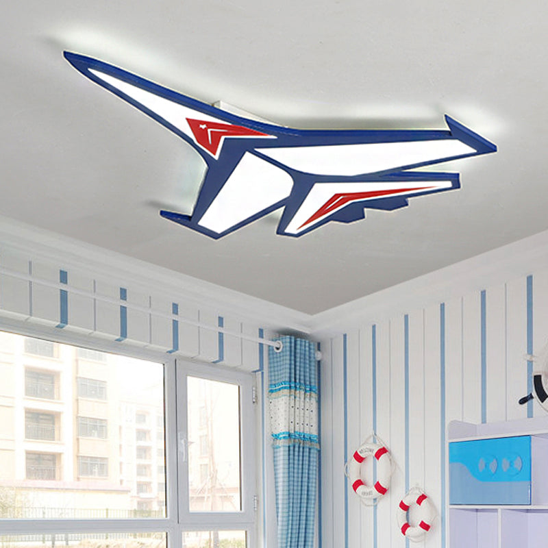 Boys Bedroom Airplane Flush Ceiling Light Acrylic Contemporary Cool Blue Ceiling Lamp