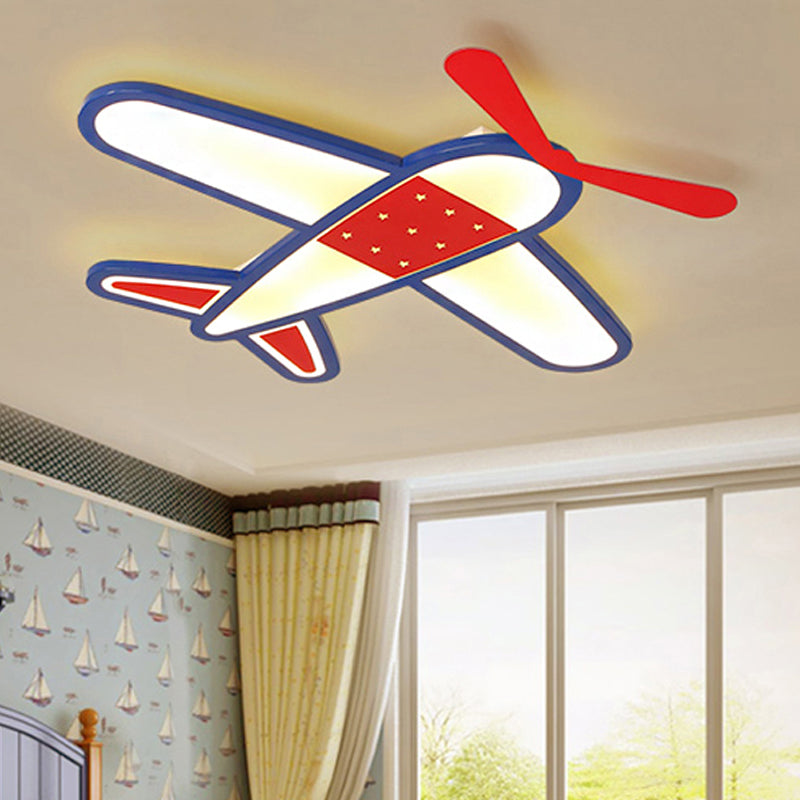 Boys Bedroom Airplane Flush Ceiling Light Acrylic Contemporary Cool Blue Ceiling Lamp