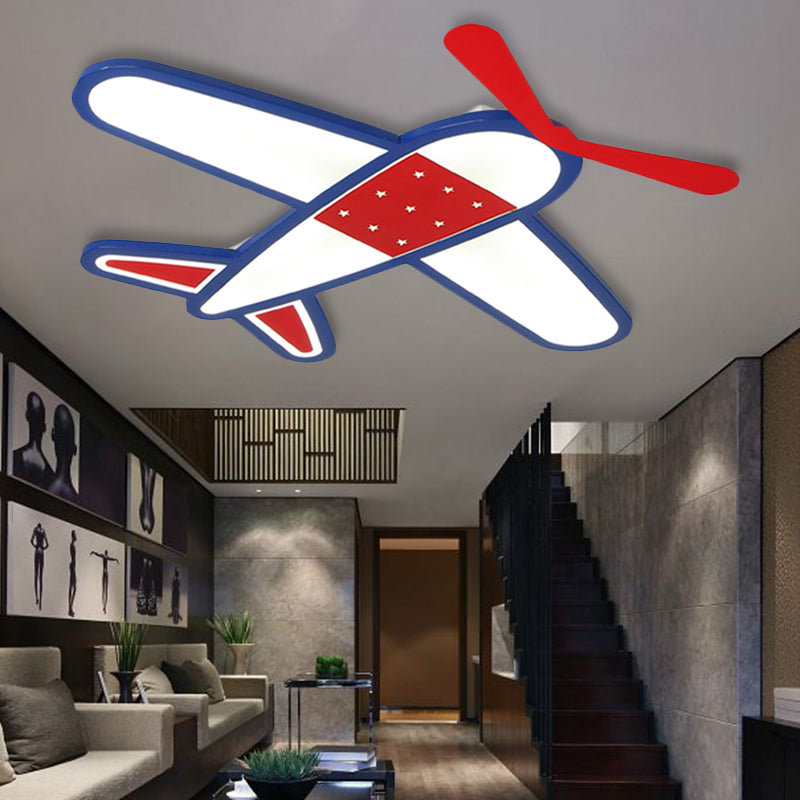 Boys Bedroom Airplane Flush Ceiling Light Acrylic Contemporary Cool Blue Ceiling Lamp