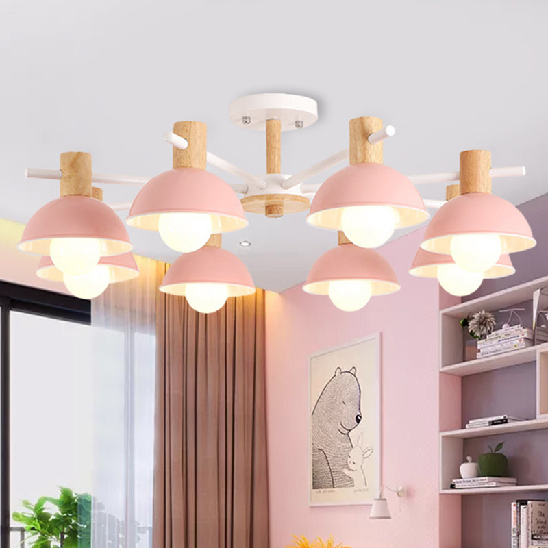 Macaroon Dome Hanging Pendant Fixture Iron 8 Lights Hanging Chandelier for Living Room