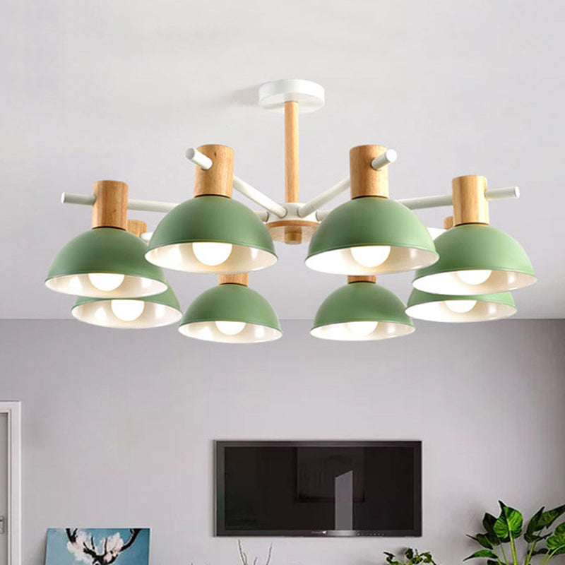Macaroon Dome Hanging Pendant Fixture Iron 8 Lights Hanging Chandelier for Living Room