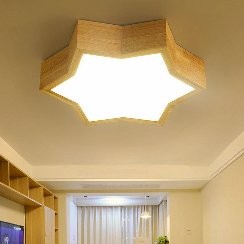 Kind Schlafzimmer Stern Form Decke Leuchtmittel Holz Einfache Art in Beige Flush Mount Ceiling Licht