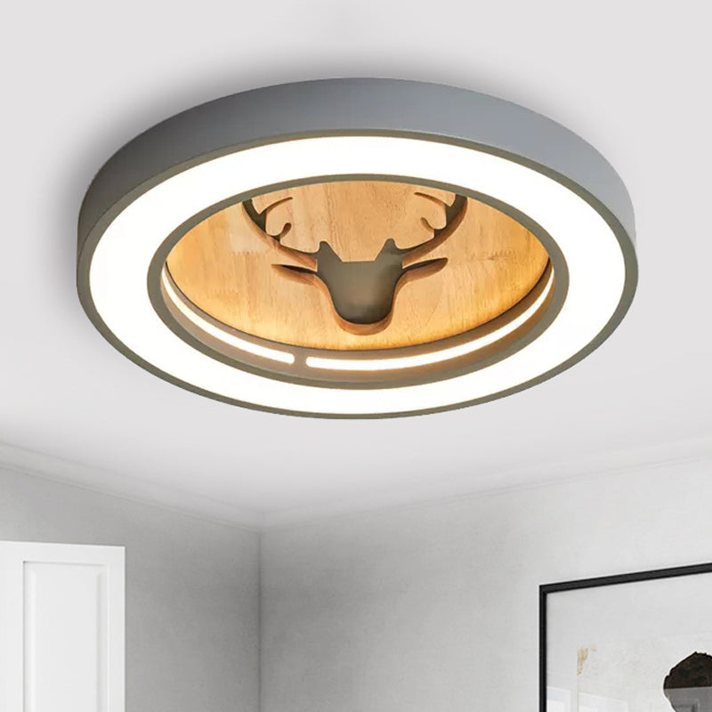 Macaron Colored Round Ceiling Fixture with Deer Nordic Acrylic Flush Ceiling Light for Hallway