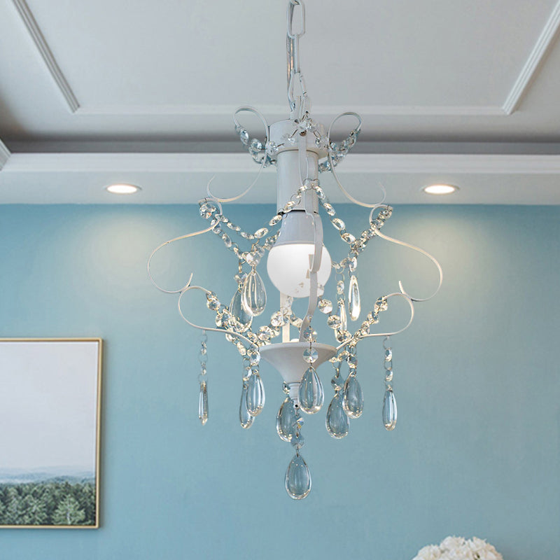 Piccole luci sospese per camera da letto, moderna illuminazione a sospensione bianca con catena regolabile da 31,5 "e decorazioni cristalline, H12.5" X D12 "