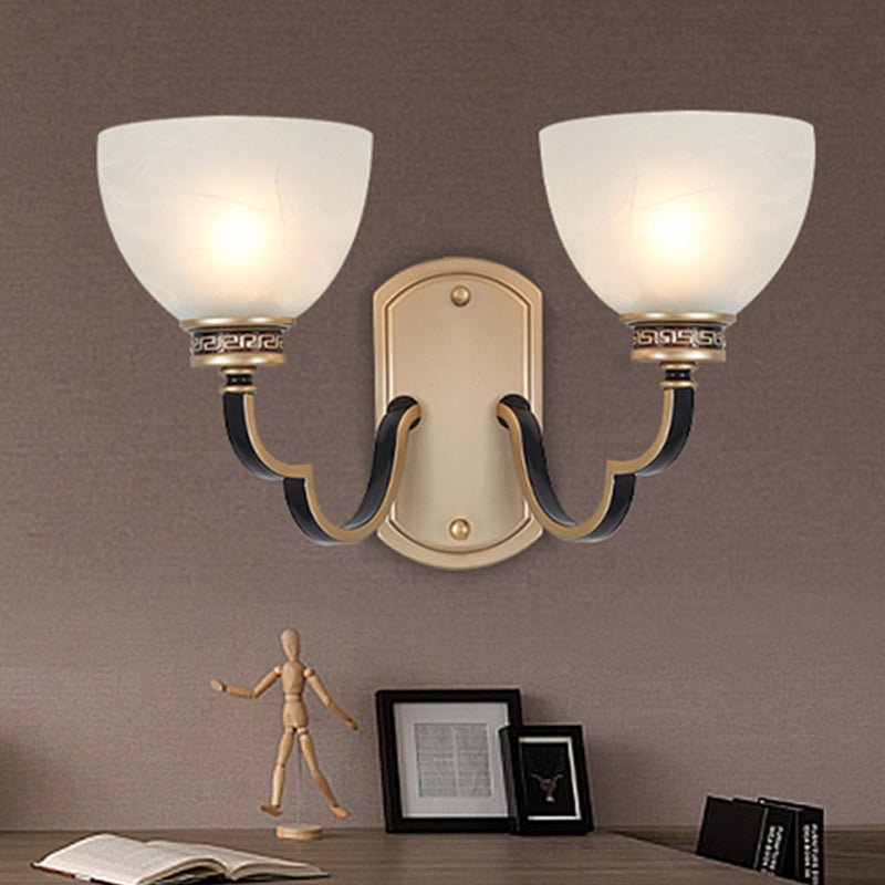 Gold Dome Wall Mount Light Traditional Frosted Glass 1/2-Light Living Room Sconce Light with Wavy Arm