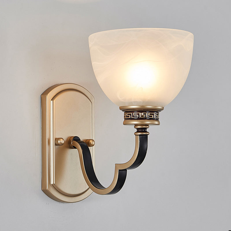 Gold Dome Wall Mount Light Traditional Frosted Glass 1/2-Light Living Room Sconce Light with Wavy Arm