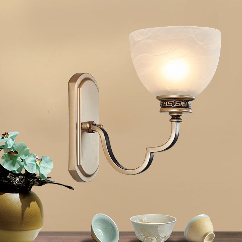 Gold Dome Wall Mount Light Traditional Frosted Glass 1/2-Light Living Room Sconce Light with Wavy Arm