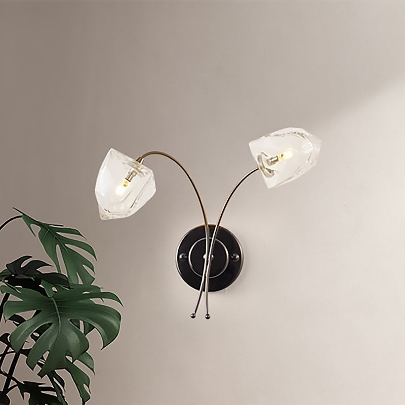 METALE Curved Wall Light Sconce Modernist 2 Luci a parete Montata a parete con tonalità in vetro a campana con finitura nera