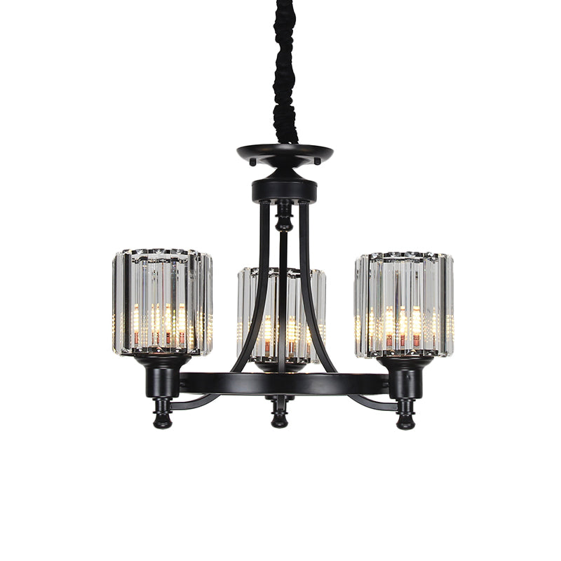 Black/Gold Chandelier Lamp Vintage Stylish Crystal and Metal 3/6 Heads Hanging Lighting with Cylinder Shade