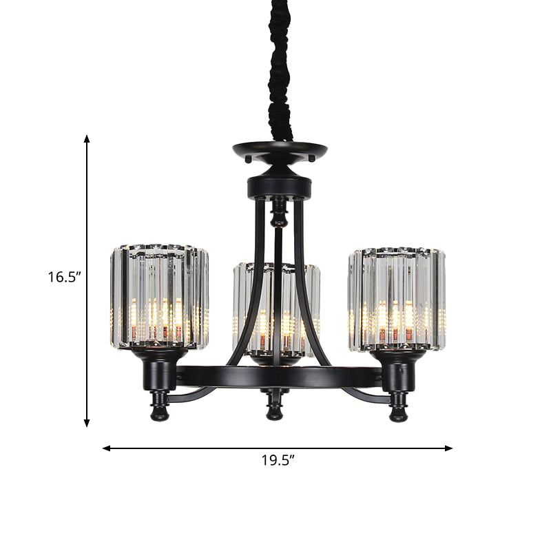 Black/Gold Chandelier Lamp Vintage Stylish Crystal and Metal 3/6 Heads Hanging Lighting with Cylinder Shade
