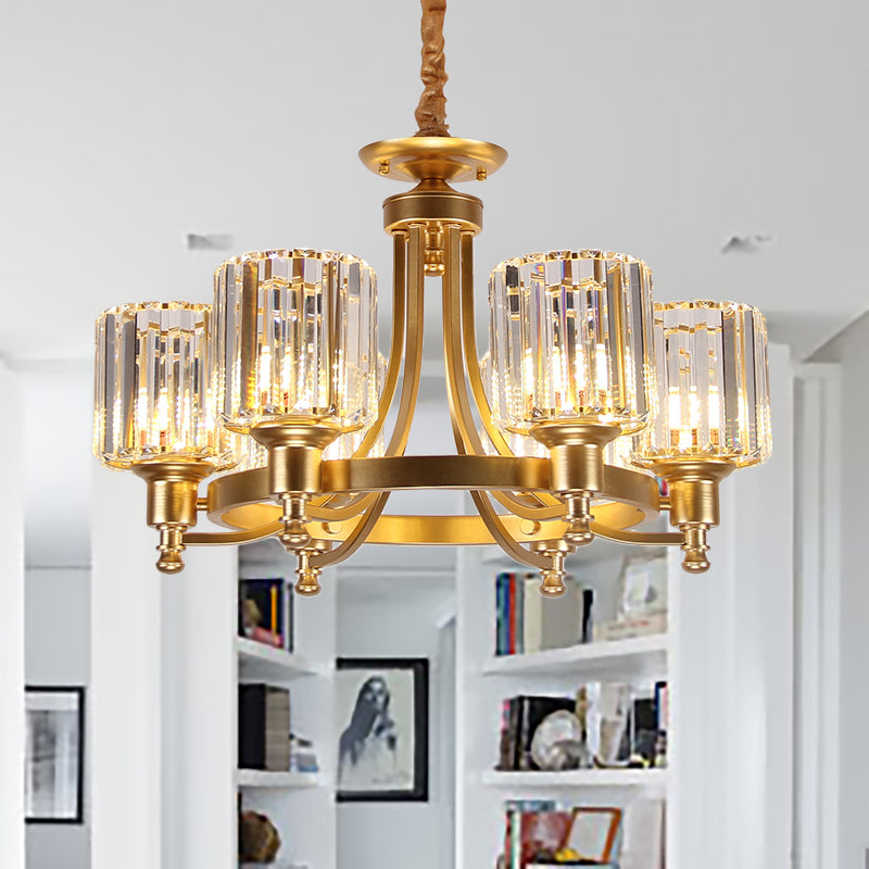 Black/Gold Chandelier Lamp Vintage Stylish Crystal and Metal 3/6 Heads Hanging Lighting with Cylinder Shade