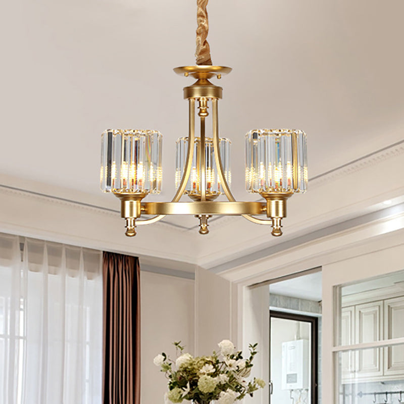 Black/Gold Chandelier Lamp Vintage Stylish Crystal and Metal 3/6 Heads Hanging Lighting with Cylinder Shade