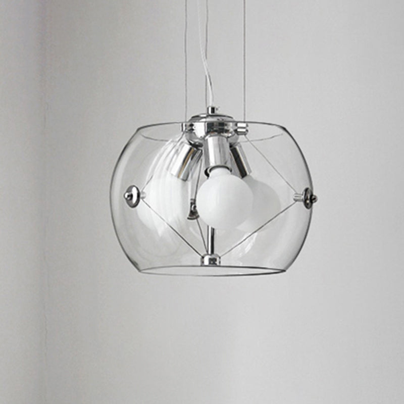 Post-modern Orb Pendant Light with Drum Shade 3 Bulbs Glass Chandelier for Study Room