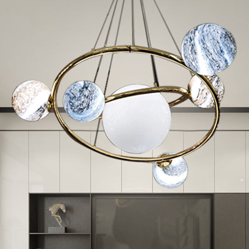 Universe Planet Pendant Light Creative Cool Glass Chandelier in Gold for Cloth Shop