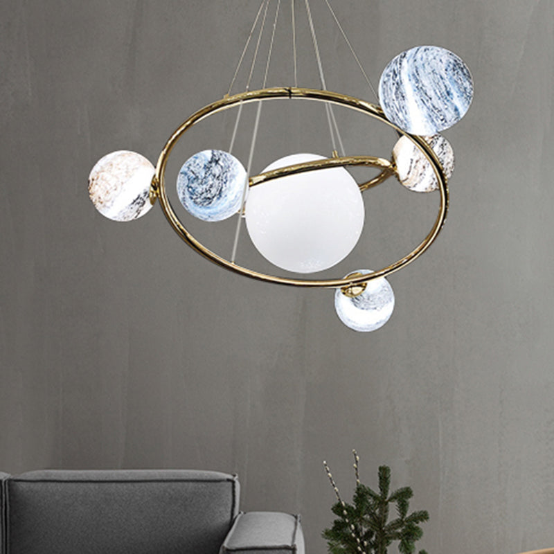 Universe Planet Pendant Light Creative Cool Glass Chandelier in Gold for Cloth Shop