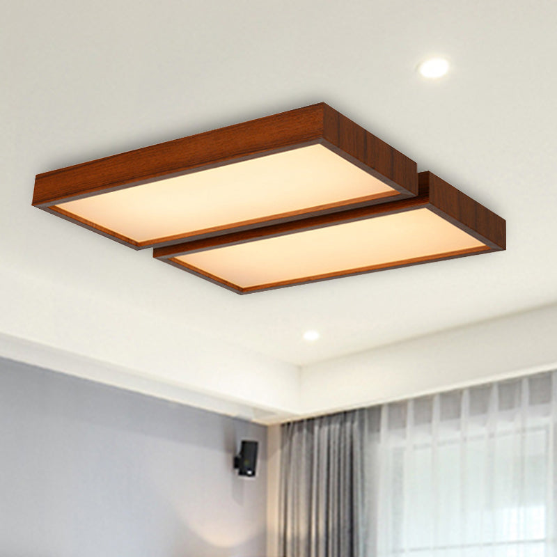 Lámpara de techo empotrada LED de estilo nórdico, accesorio de techo con borde de madera y sombra rectangular para oficina