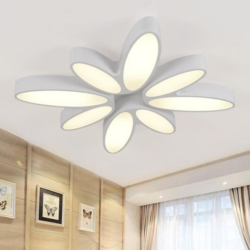 Blossom Child Bedroom Ceiling Mount Light Acrylic 8-Petal Creative Ceiling Lamp in White