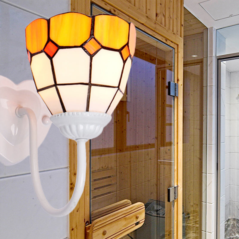 Dome Wall Mount Light Baroque Yellow Glass 1 Head White/Blue/Antique Brass Sconce Light for Hallway