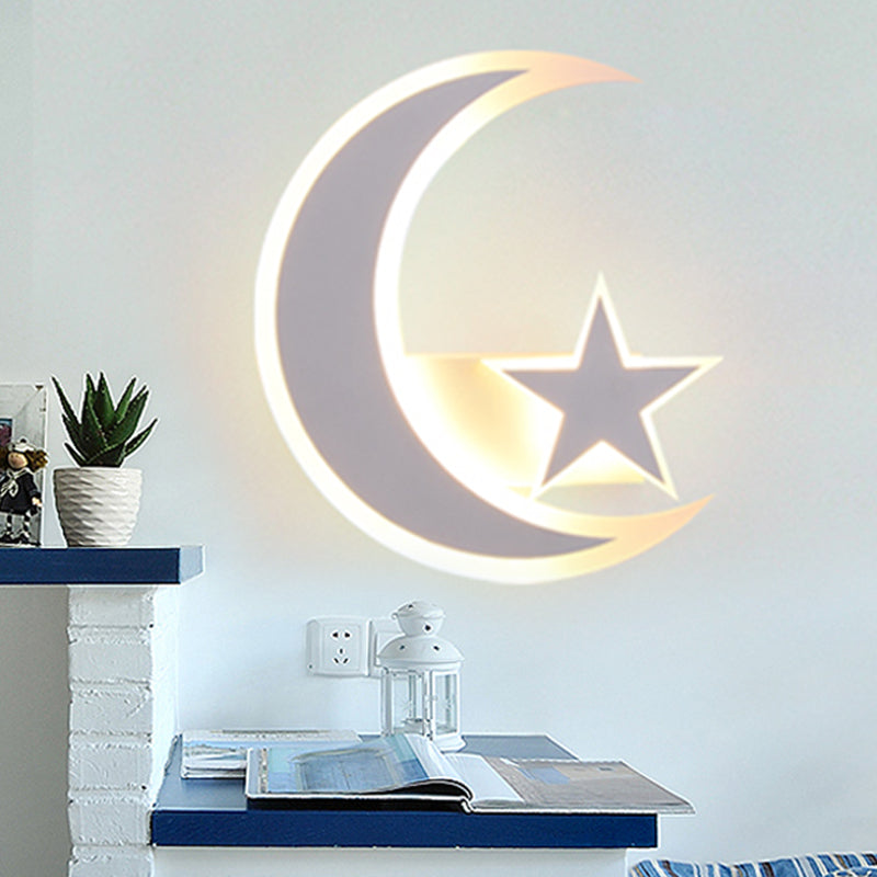 Modern Star & Crescent Wall Sconce Acrylic LED Sconce Light in White for Kid Bedroom