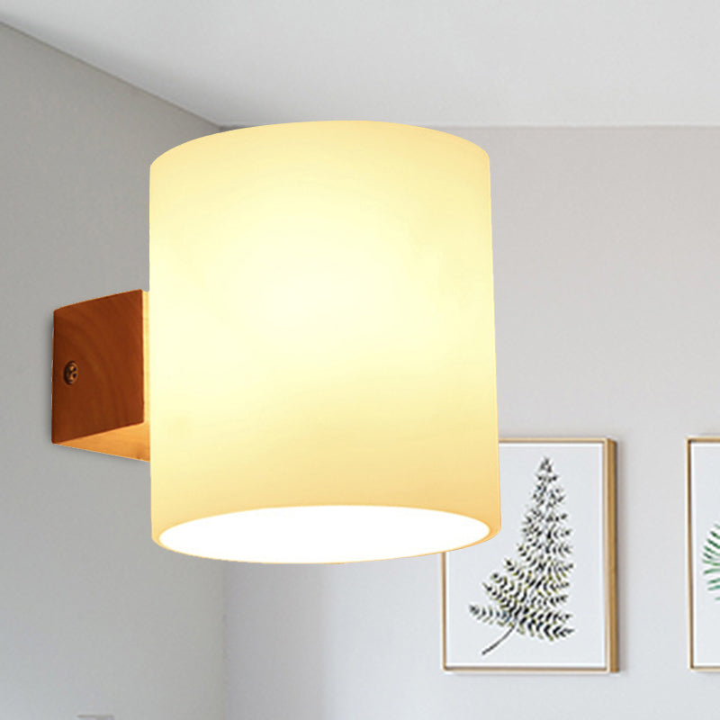 Cylinder Shade Adult Bedroom Wall Lighting Frosted Glass Japanese Wall Lamp in Beige