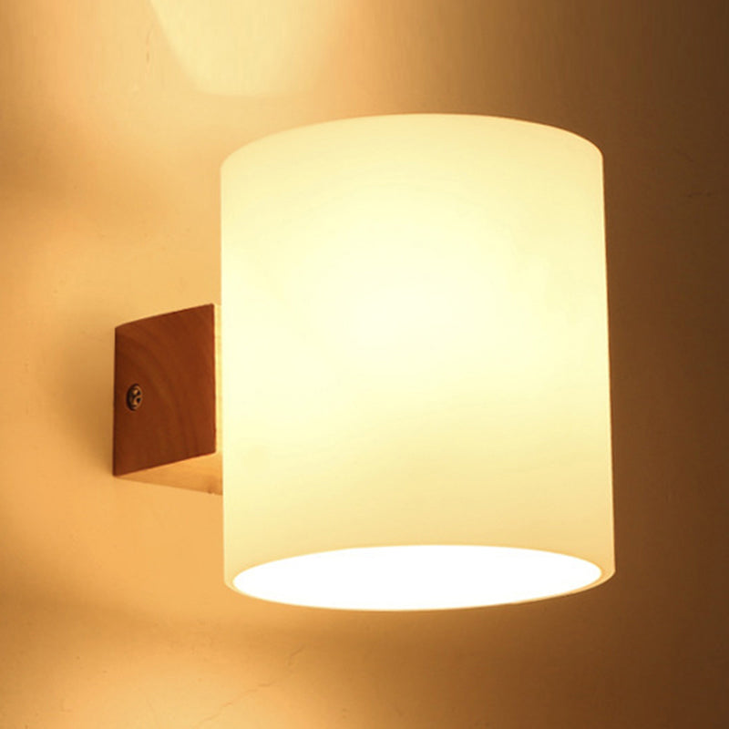 Cylinder Shade Adult Bedroom Wall Lighting Frosted Glass Japanese Wall Lamp in Beige