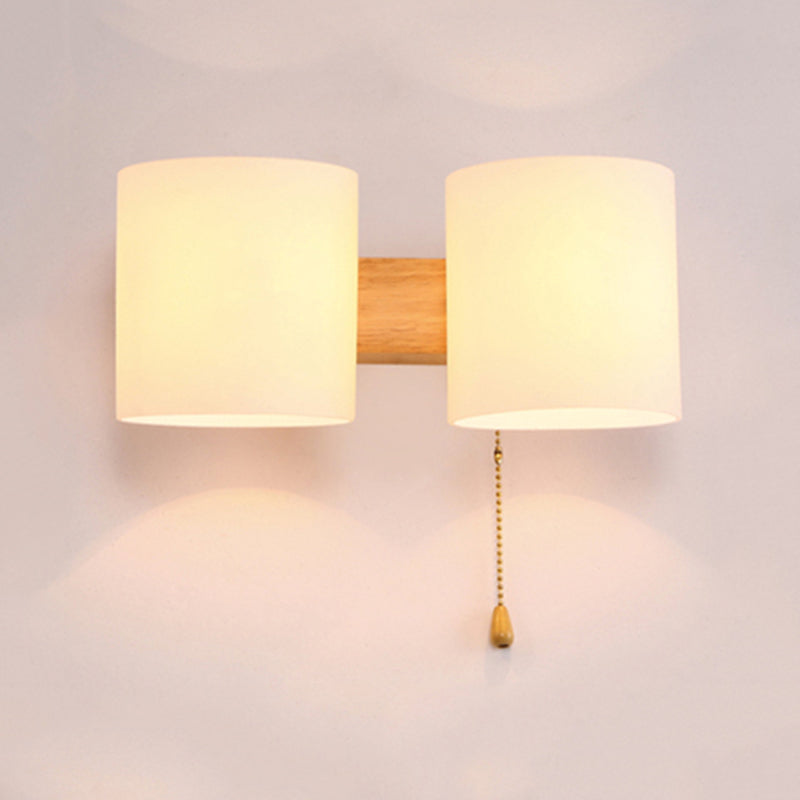 Cylinder Shade Adult Bedroom Wall Lighting Frosted Glass Japanese Wall Lamp in Beige