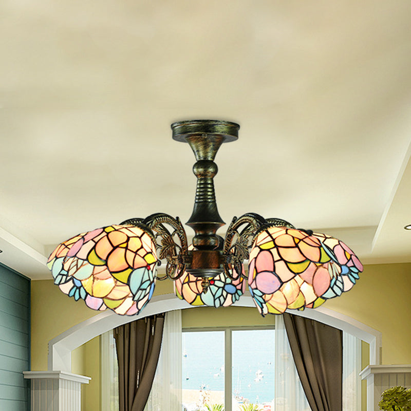 Buntglas Tiffany Style Blatt/Pfauen Schwanz/Blütenheize Beleuchtung 3/5 Lichter hängen Deckenlicht in antiker Bronze