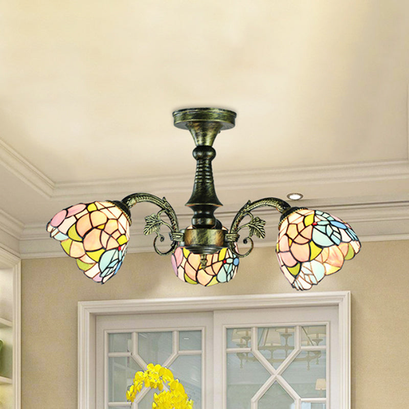 Buntglas Tiffany Style Blatt/Pfauen Schwanz/Blütenheize Beleuchtung 3/5 Lichter hängen Deckenlicht in antiker Bronze