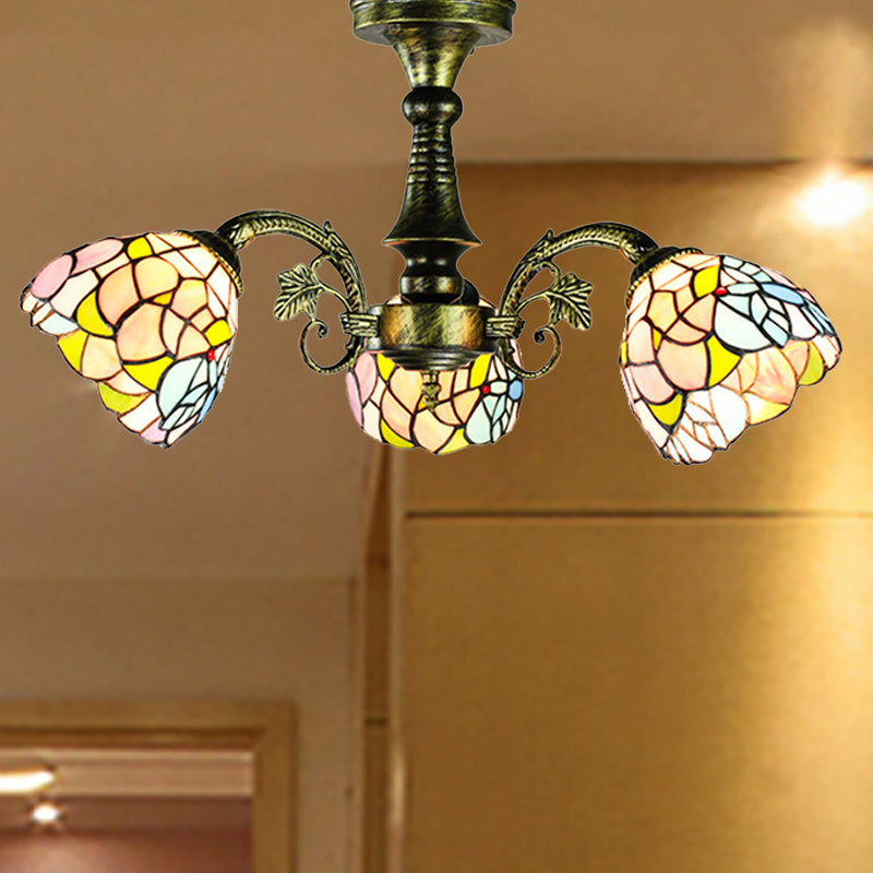Buntglas Tiffany Style Blatt/Pfauen Schwanz/Blütenheize Beleuchtung 3/5 Lichter hängen Deckenlicht in antiker Bronze