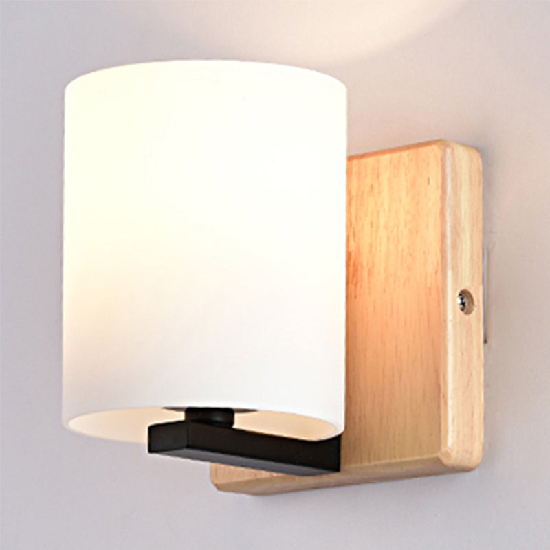1 Bulb Small Wall Light Japanese Style Opal Glass Wall Lamp in White for Hallway Stairway