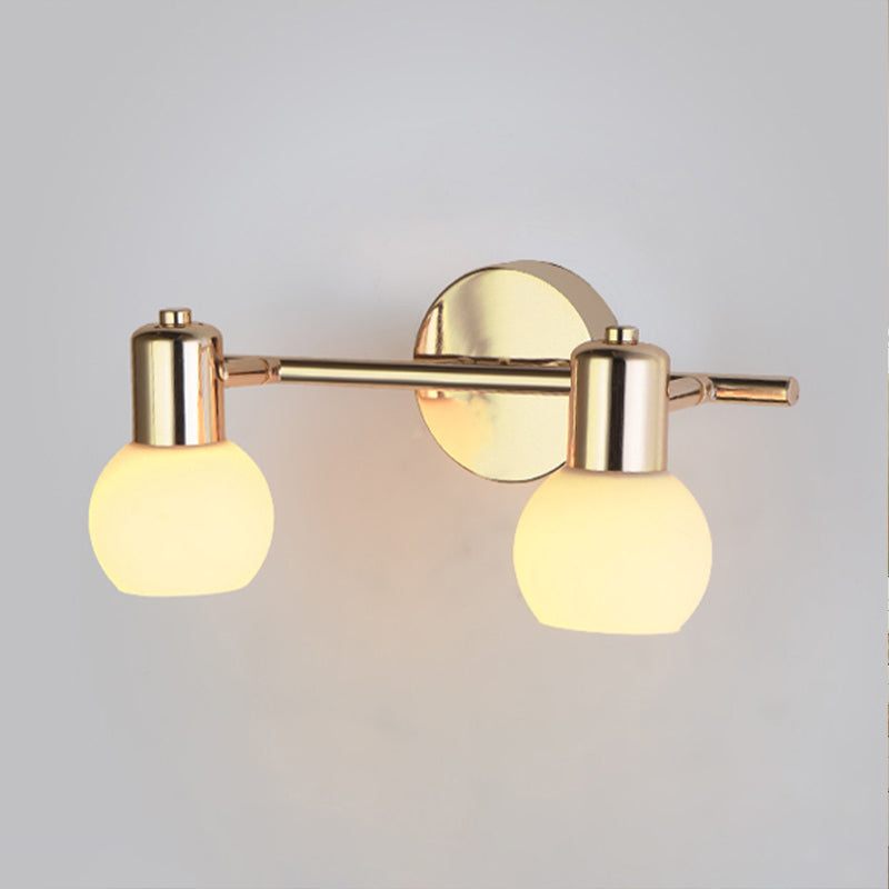2/3 Bulbs Wall Sconce Lighting with Bubble Shade Milky Glass Modern Bedroom Light Fixture in Brass
