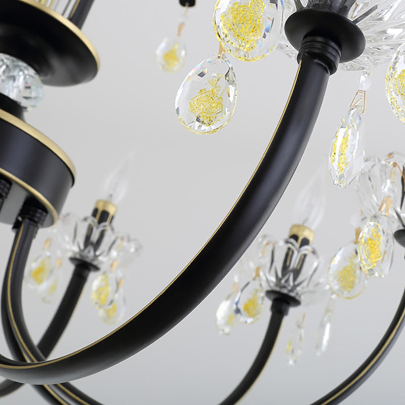 Black Candle Ceiling Light Traditional Metal 6/8/10 Lights Living Room Hanging Light Fixture